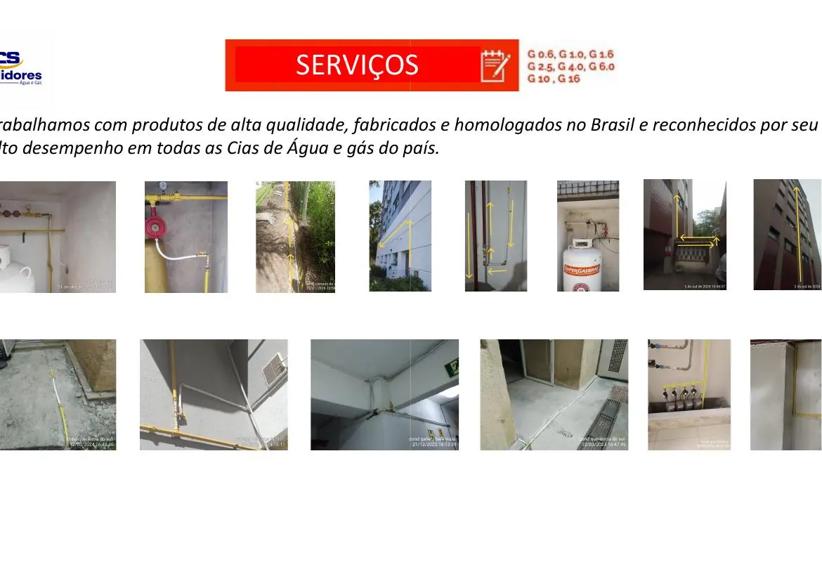 Exemplos de instalações e redes de gás realizadas